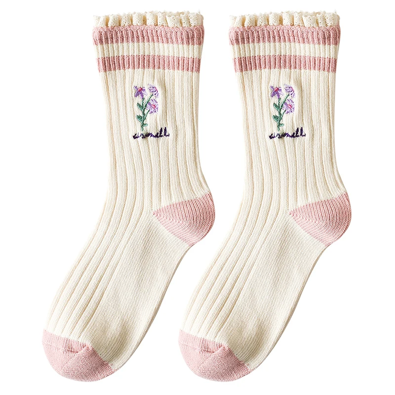 

Caramella Socks for Women Autumn and Winter Mid-Calf Length Socks Ins Trendy Korean Style Retro Pink Small Flower All-Matching
