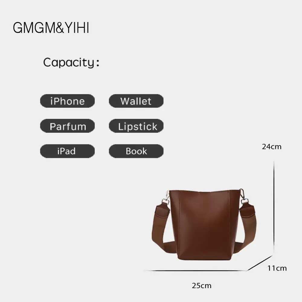 GMGM &amp YIHI Женская однотонная коричневая сумка-мешок из искусственной кожи женские
