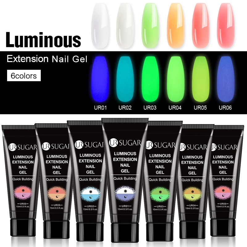 

UR SUGAR Luminous UV Gel Kit Acrylic Builder Nail Extension Gel Glow In The Dark Soak Off UV Gel Varnish Manicures Tool Set