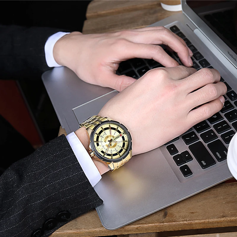 

Blue Men's Watch Fashion Unique Design Wristwatches Stainless Steel Band Quartz Watches Top Brand Luxury Watch Male Reloj