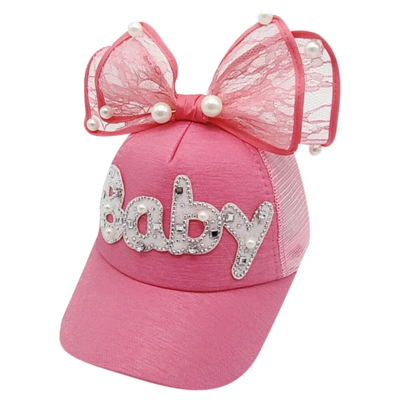 

All Seasons Baby Kids Girls Kids Letters Print With Ear Caps Adjustable Sun Protection Casual Bowknot Design Solid Color Visors