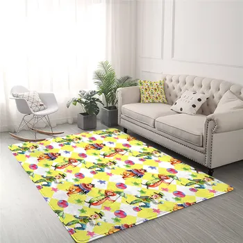 BlessLiving Clowns Large Carpet for Bedroom Watercolor Play Floor Mat Ball and Umbrella Area Rug Yellow and White Center Rug 1pc 2