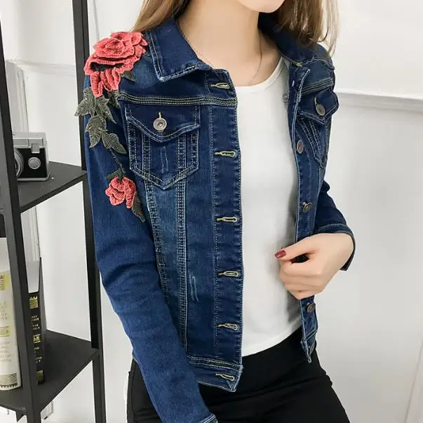 2020 Для женщин куртка высокое качество Весна и осень новые вышитые джинсовая