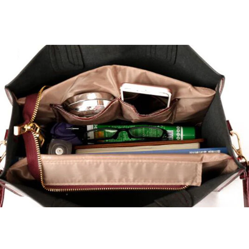 

Brand 3 Sets Women Handbags High Quality Patent Leather Female Messenger Bag Luxury Tote+Ladies Shoulder Crossbody Bag+Clutch