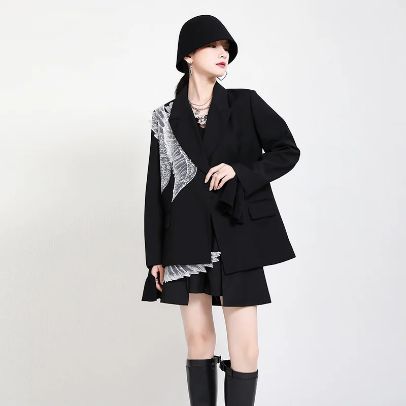 

2021 spring and autumn new style suit female angel wings embroidery casual fashion jacket