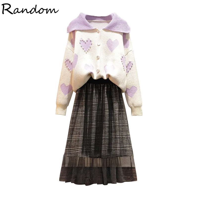 Элегантный свитер размера плюс на осень и зиму кардиган с бусинами сетчатая юбка