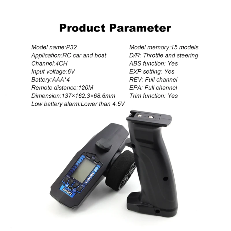 

P32 Turbo Racing 91803G-C 2.4G 4CH Vt Systeem Lcd Display Radio Zender Afstandsbediening Met Ontvanger Voor Rc Auto boot L4MC