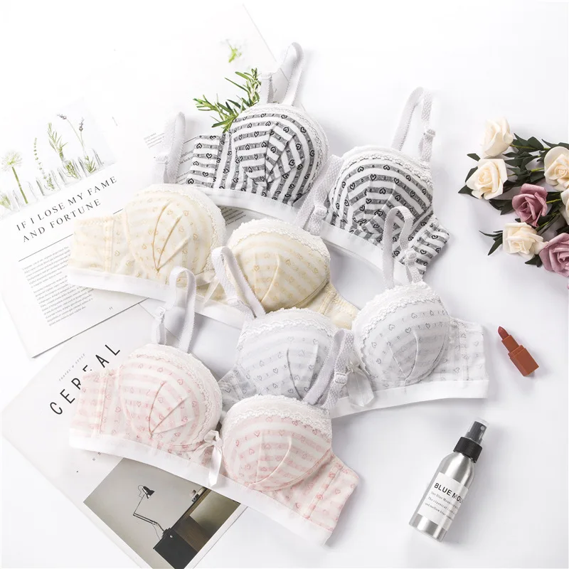 Хлопковый комплект с бюстгальтером для девочек-подростков нижнее белье принтом