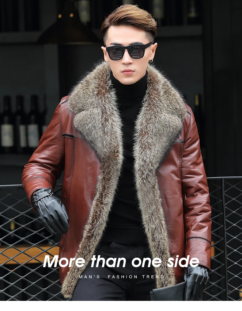 BATMO new arrival winter natrual sheepskin leather jackets men,men's raccoon fur collar& wool liner coat men N4061