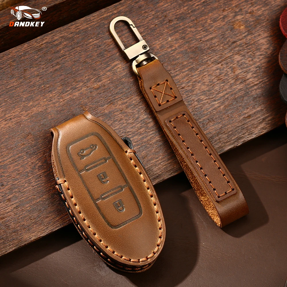 

Кожаный чехол Dandkey для автомобильных ключей с 3 кнопками для Nissan Infiniti EX35 FX35 FX50 M56 G35 G37 JX35 QX50 QX60 QX80, защитный чехол для ключей
