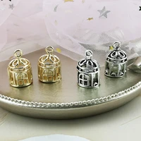 10pcs 3d birdcage with pearl inside earrings chamrs antique silver gold metal pendant charm for diy jewelry decoration handmade