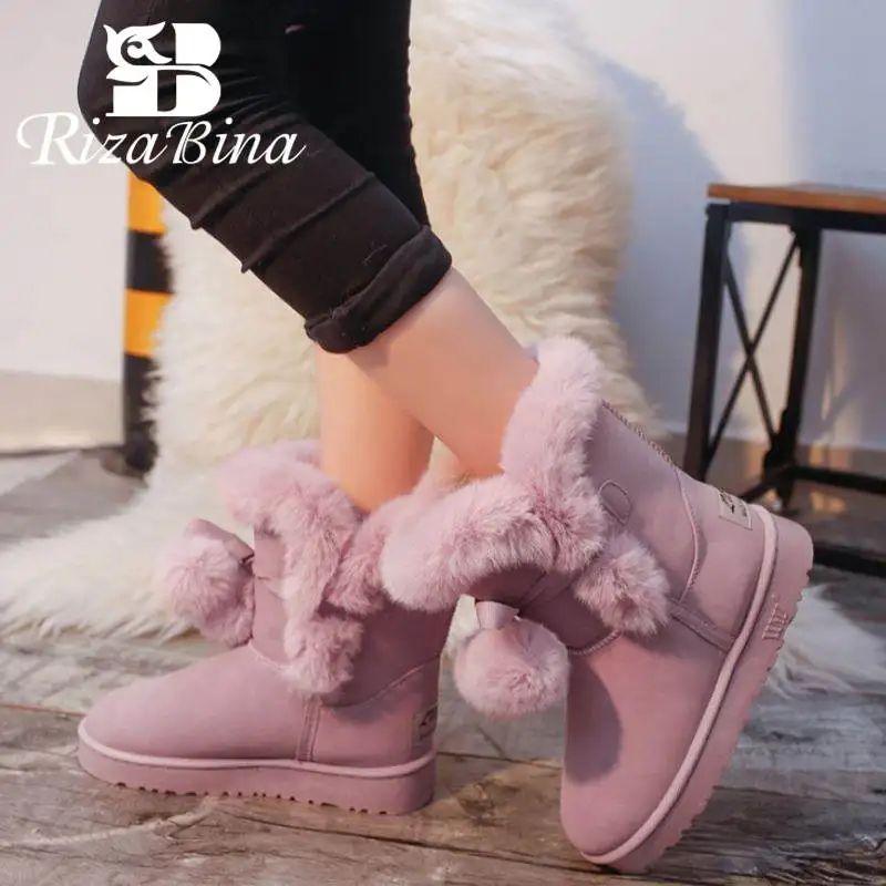 RizaBina/зимние теплые сапоги женская обувь с помпонами плюшевые зимние круглым