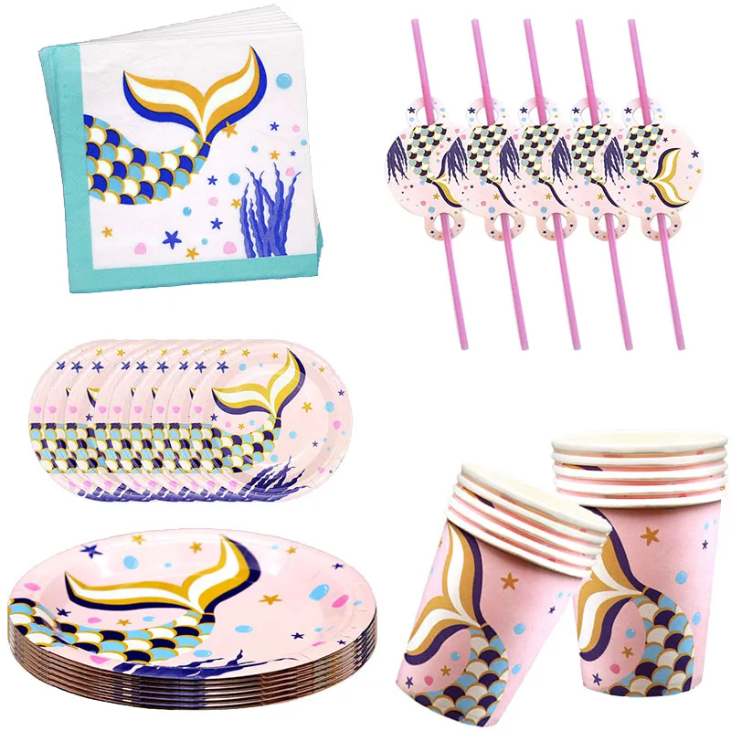 Украшение для вечеринки в честь дня рождения с маленькой русалочкой скатерть