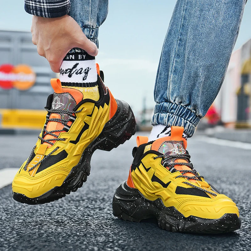 

High Street Chunky Sneakers Night Reflective Men Running Shoes INS Trendy Thick Sole Zapatillas High Quality Homme Chaussures