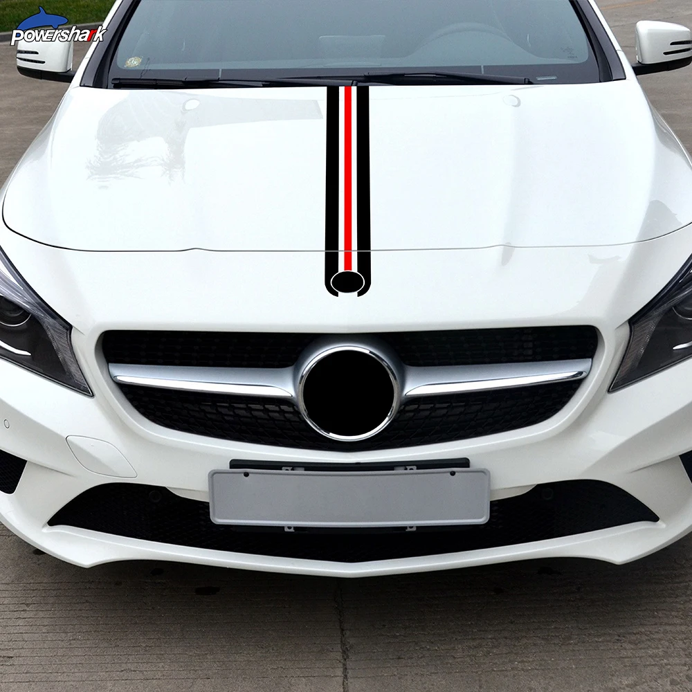 

Car Hood Sticker Bonnet Stripe Decal For Mercedes Benz W204 W205 W176 W177 A45 W213 W210 A35 C43 C63 AMG A B C E CLA GLA GLC CLS