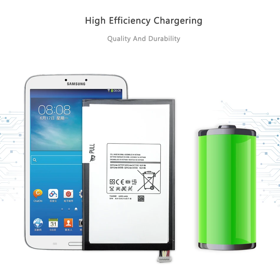 Литий-полимерный аккумулятор для планшета samsung GALAXY Tab 3 8,0 SM T310 T311, сменный аккумулятор 4450 мАч T4450E