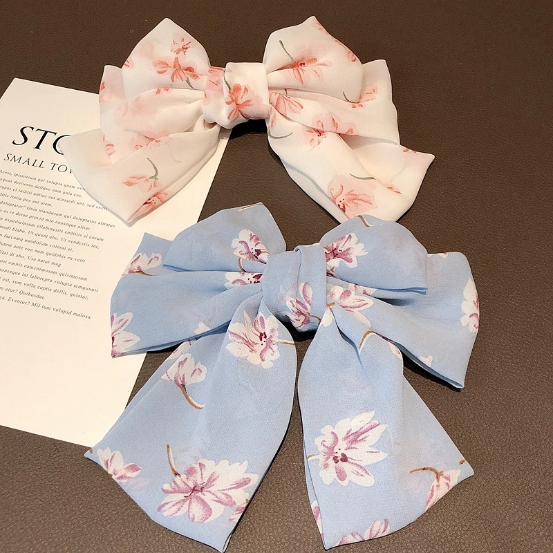Fashion Korean Spring Barrettes Vintage Chiffon Large Bow Hair Clips Ponytail Clip Hairgrips for Women Elegant Accessories |