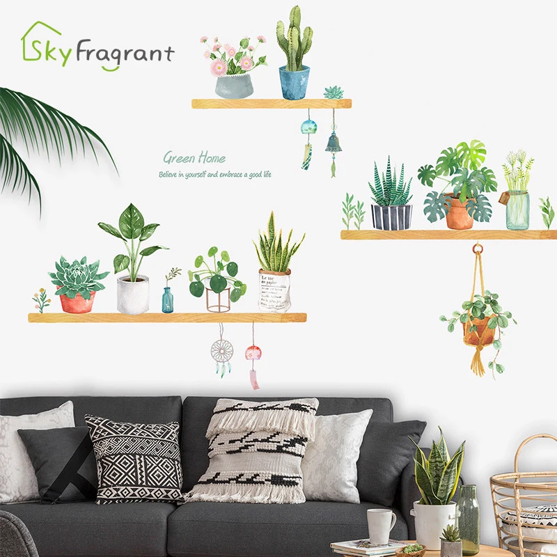 Самоклеящиеся наклейки на стену в виде горшка для растений домашнее креативное