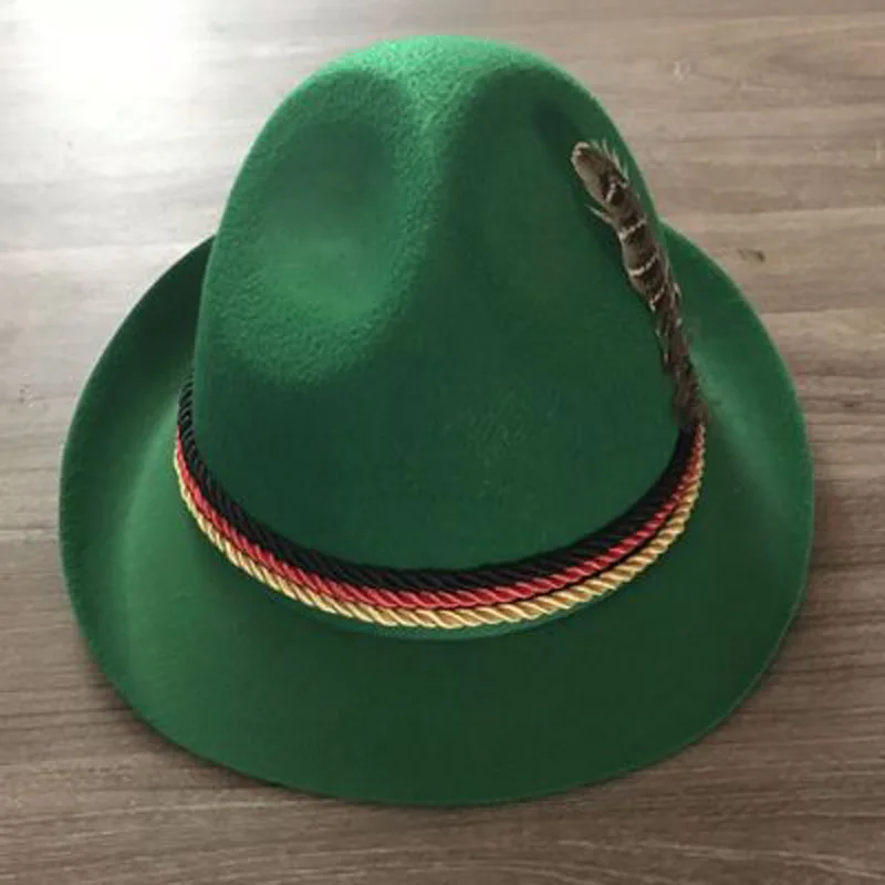 green hat Костюм Октоберфеста для взрослых, традиционный немецкий баварский пивной мужской костюм для костюмированной вечеринки в стиле Октоберфеста - Цвет: green hat