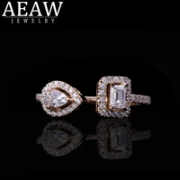 aeaw pear cut with emerald cut white moissanite diamond ring solid 14k yellow gold wedding engagement rings for women