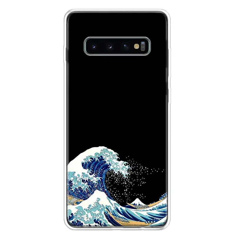 hot wave art japanese green illust phone case for samsung galaxy s20 fe s21 s22 ultra s10 lite s9 s8 plus s7 edge j4 art coque free global shipping