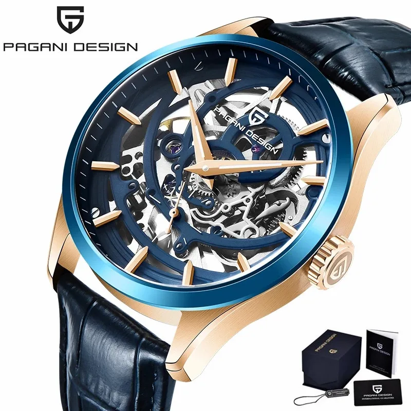 

Pagani Design Brand Top Quality Men's Automatic Mechanical Wrist Watch Gold Luxury Business Blue Leather Waterproof Clock