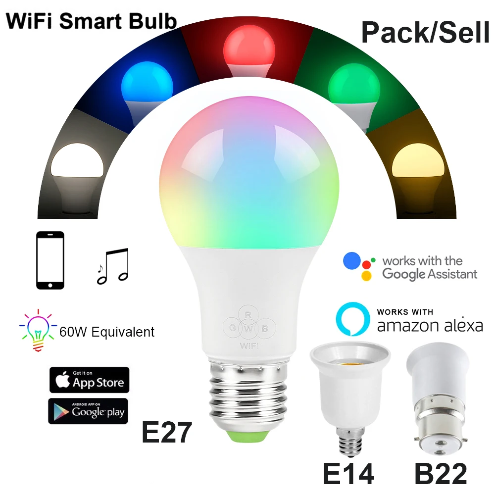 7 Вт умный Wi-Fi светильник лампа E27/B22/E14/GU10 RGBW с регулируемой яркостью Беспроводной Wi-Fi пульт дистанционного управления лампа светильник для Echo Alexa Google Home