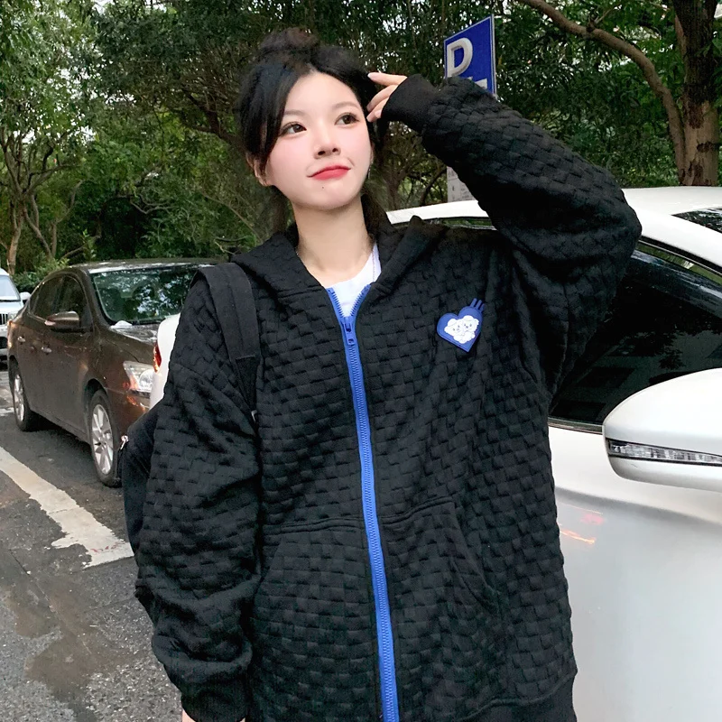 Толстовки большого размера из вафельной ткани новинка осень-зима 2021 широкие в