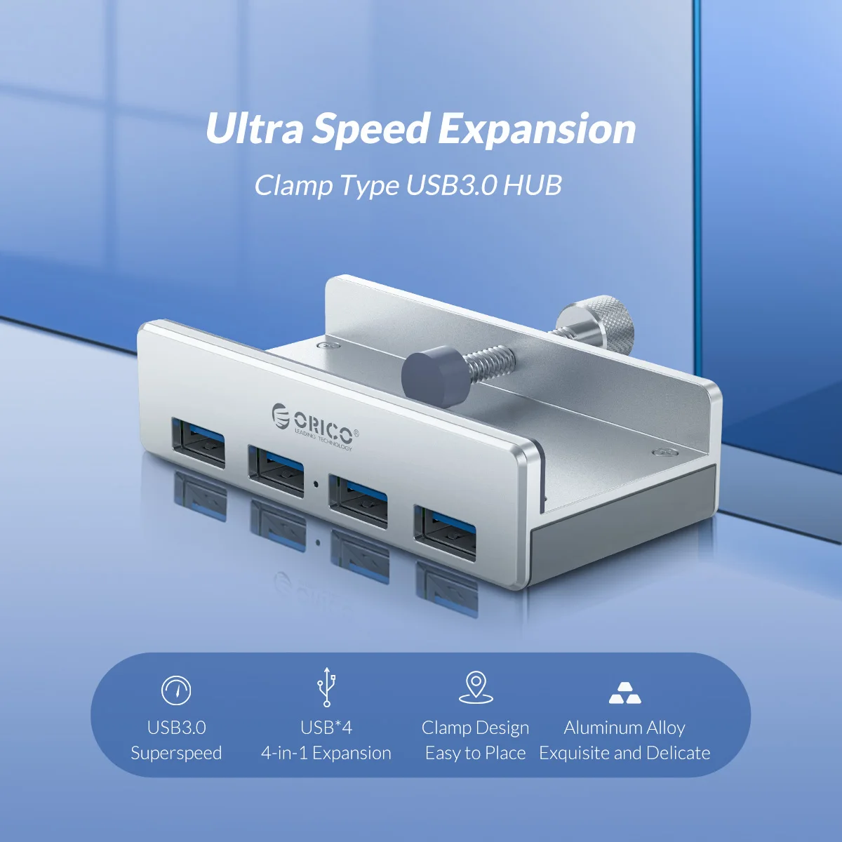ORICO Clip-type USB3.0 концентратор Алюминиевый внешний мульти 4 порта USB разветвитель адаптер для настольных ноутбуков Компьютерные аксессуары(MH4PU