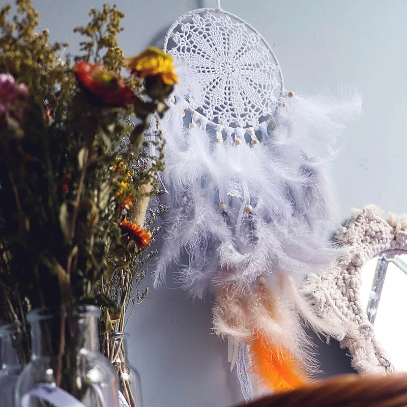 Большие белые ловцы снов украшение для детской комнаты в скандинавском стиле