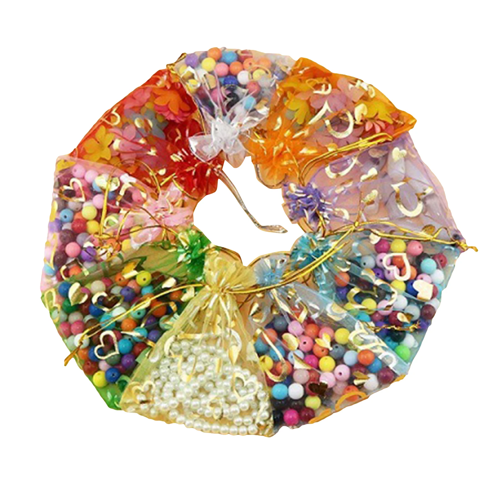 

100pcs Mesh Storage Bags With Drawstring Mesh Jewelry Pouches Gift Pouch For Christmas Party Baby Shower 7x9CM Color Random