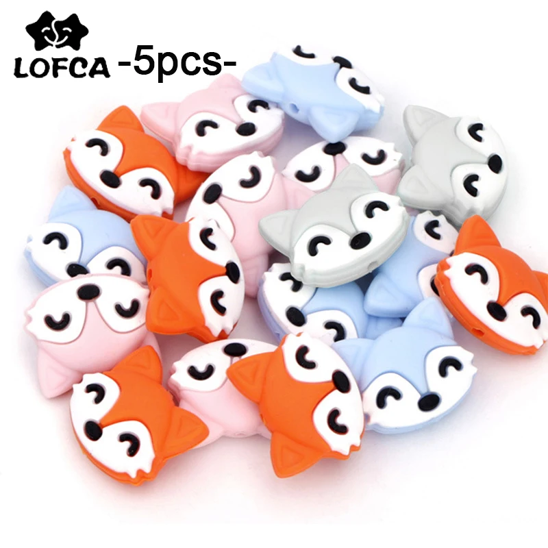 

LOFCA 5pcs Baby Teething Fox Silicone Beads DIY Food Grade Silicone Rodent Toy Nurse Gift Accessories BPA Free silicone beads