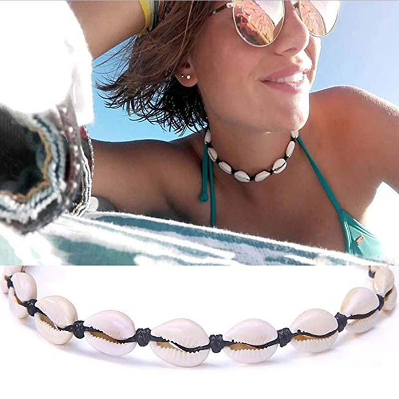 Модное ожерелье из натуральной ракушки Cowrie ручной работы Плетеный Регулируемый