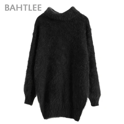 Black BAHTLEE, зимний женский джемпер из ангоры, водолазка, пуловеры, вязаный свитер, длинный стиль, длинный рукав, сохраняющий тепло, белый - Цвет: Black