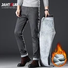 Jantour 2022 новые осенние и зимние мужские утепленные флисовые джинсы деловые повседневные джинсы для прямых стрейчевых брюк мужские серые