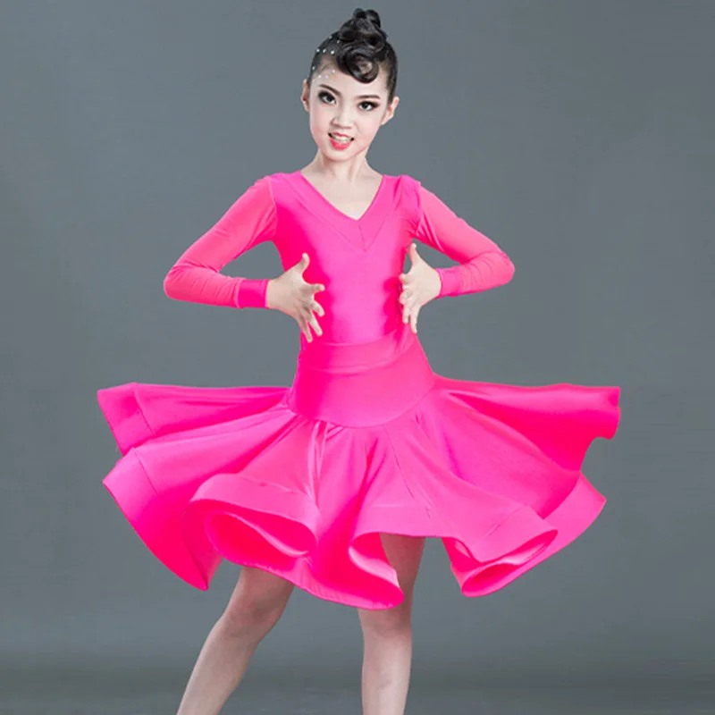 

Girls Latin Dance Dress Rose Red Competition Performance Dresses Kids Tango Salsa Rumba Cha Cha Samba Dancewear Ladies DN4470