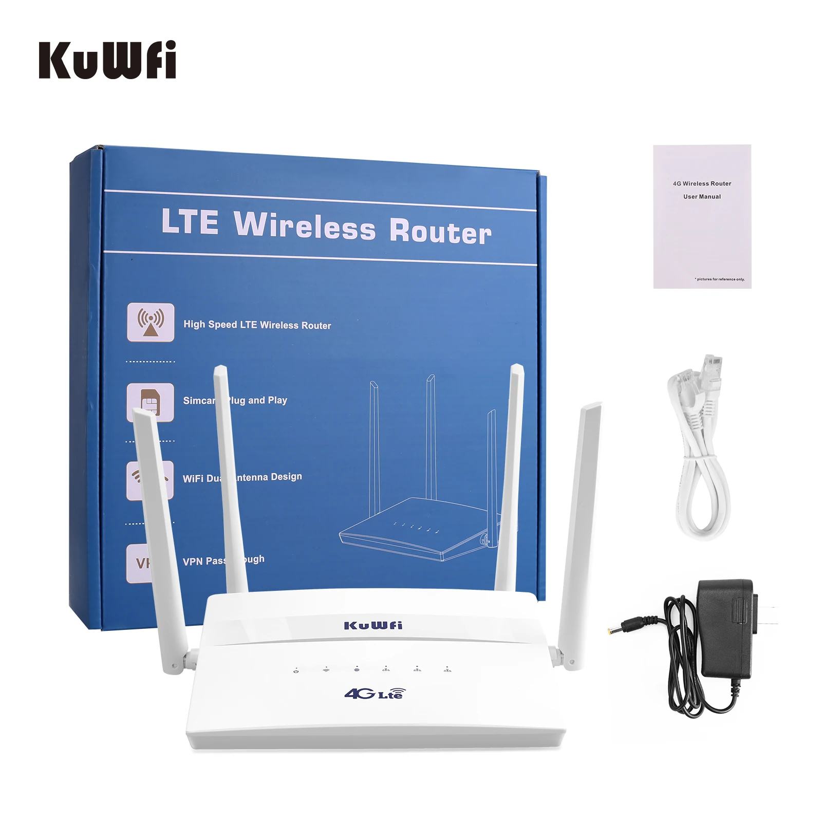 KuWFi 4G LTE CPE WiFi роутер 300Mbps беспроводной широкий охват с 4 внешними антеннами высоким