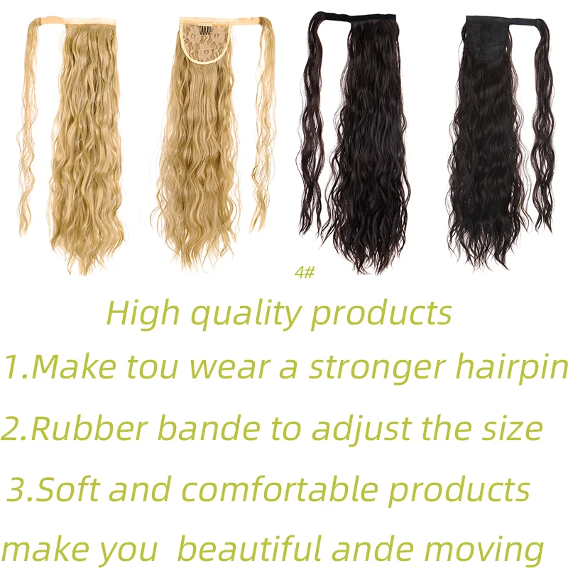 

Long corn wavy natural synthetic ponytail drawstring artificial black hair ponytail clipped to the extension cord