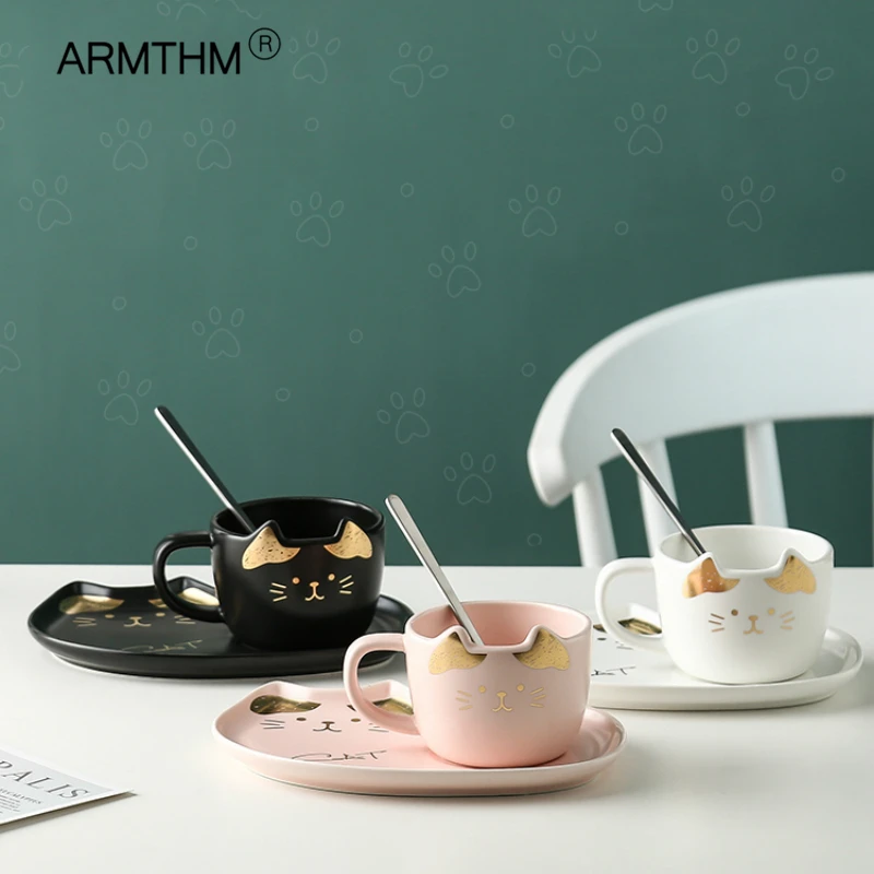 200 мл Керамика милый кот посуда чашки Кофе чашка с подносом и крышкой Ложки Посуда