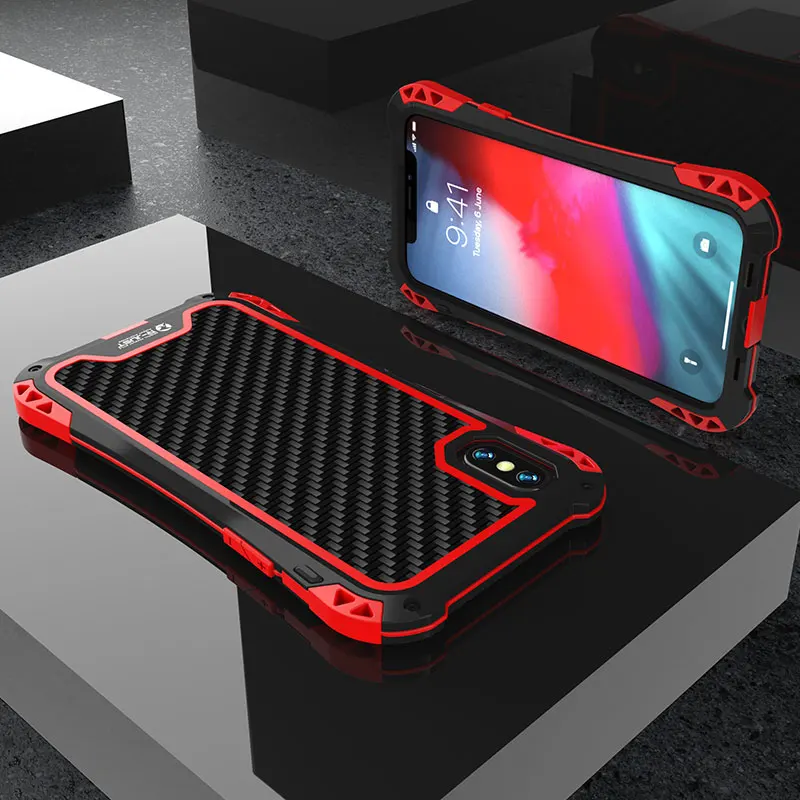 Металлический чехол для iPhone 11 Pro Max чехол противоударный алюминиевый Gorilla glass Siliocne Твердый защитный чехол для iPhone X чехол для Max XR - Цвет: black red