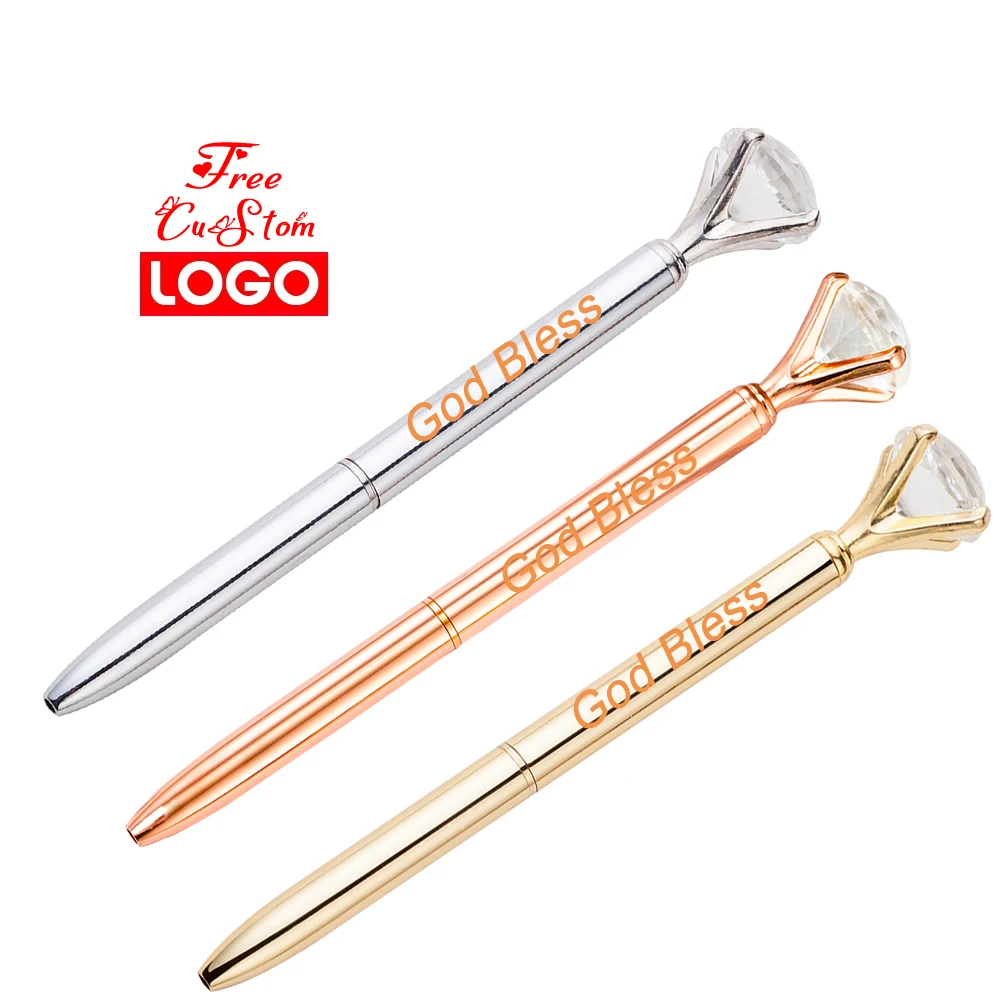 500 шт./лот настоящая металлическая большая шариковая ручка со стразами