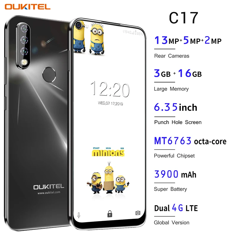 Смартфон OUKITEL C17 Android 9 0 6 35 дюймов для распознавания лица отпечатков пальцев 4G