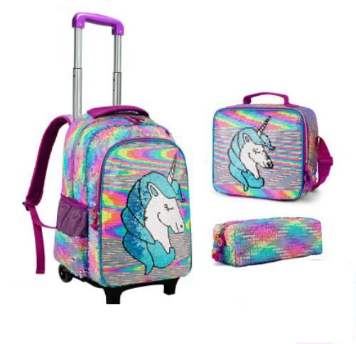 Детский Школьный набор с сумкой на колесиках, детский школьный рюкзак на колесиках для девочек, рюкзак-тележка для школы