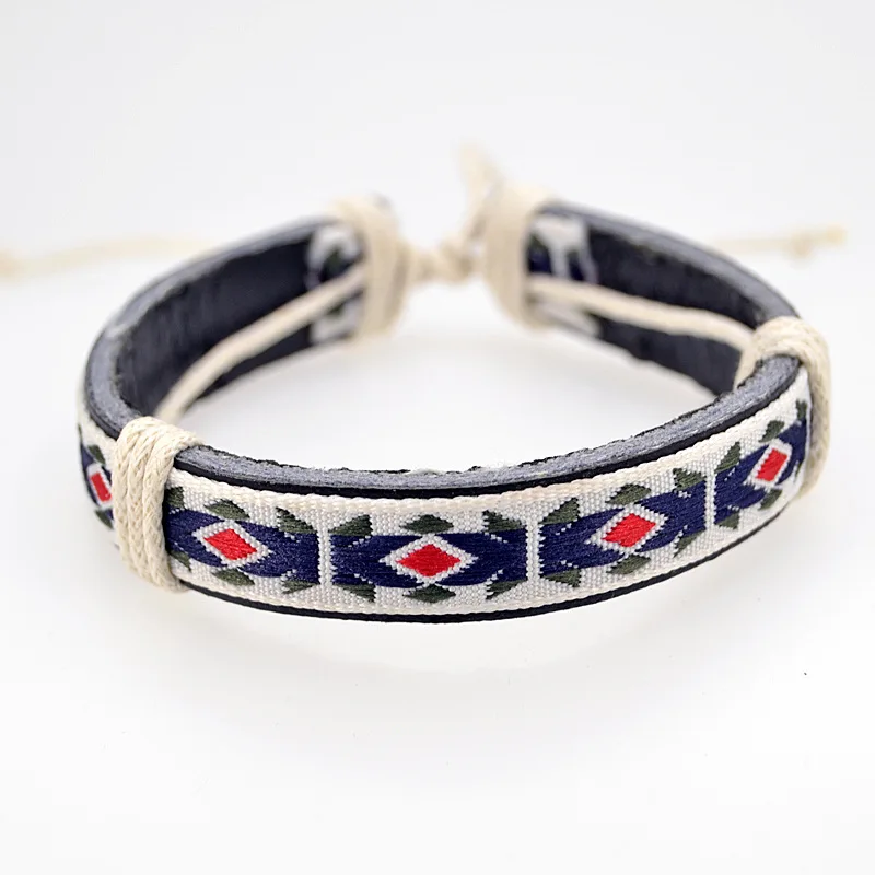 ABL096(1) Модный этнический фольклорный кожаный браслет с геометрическим рисунком