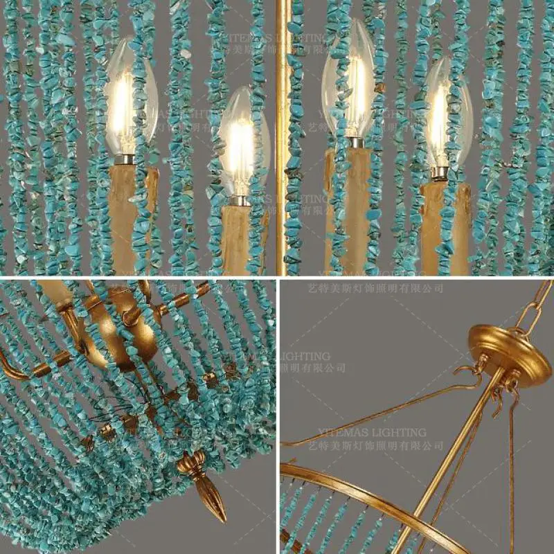 Green turquoise stones chandelier vintage gold retro golden suspension light fixture in kitchen bedroom foyer | Лампы и освещение