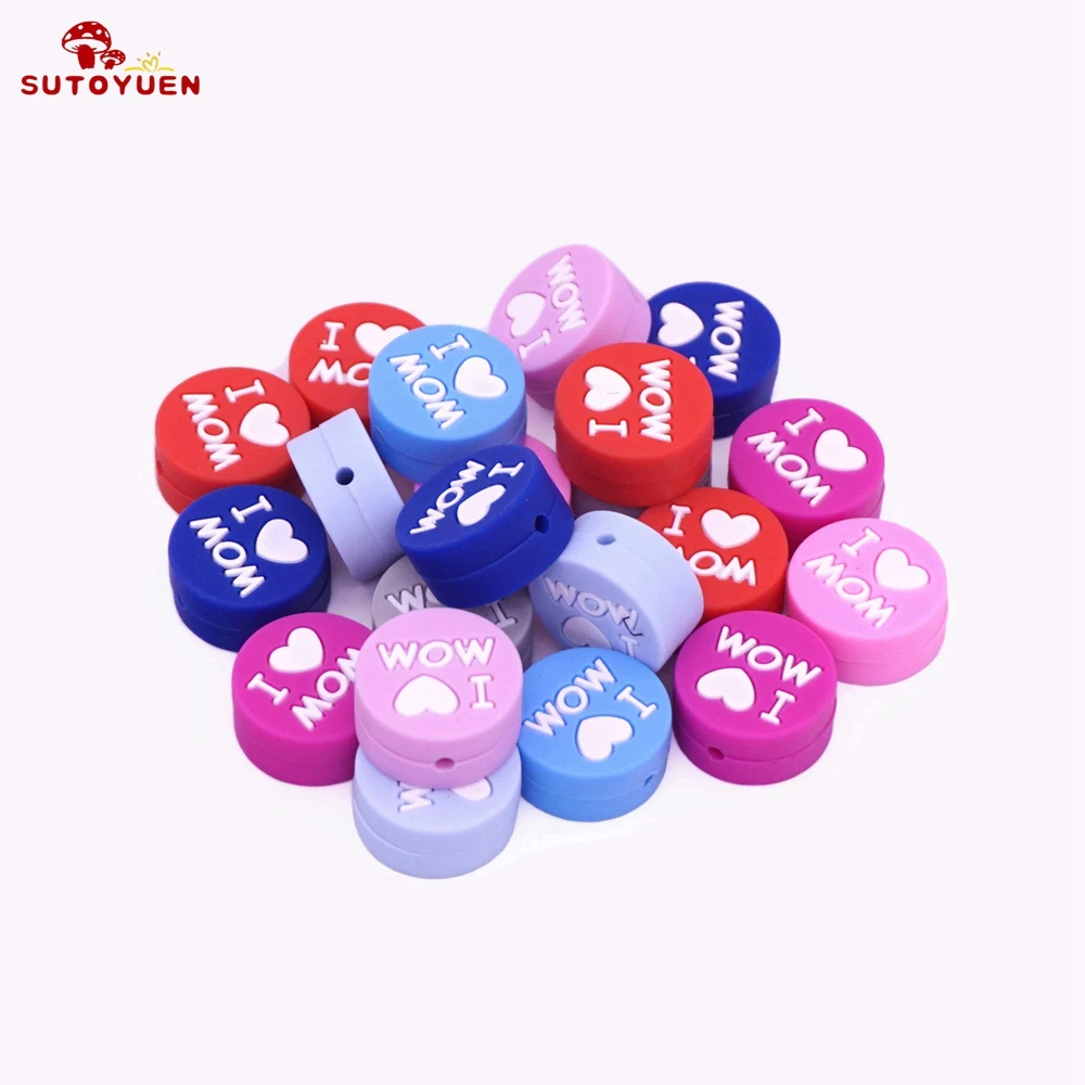 Mix color love mom 5 шт. силиконовые бусины I Love DAD плоские круглые Прорезыватели для зубов детский Прорезыватель застежка ожерелье Изготовление ювелирных изделий пищевой - Цвет: Mix color love mom