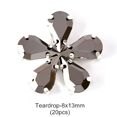8x13mm-Silver Высокое Качество гематит пришивные стразы с когтями с плоской задней стороной Серебряный/Золотой Коготь Швейные Стразы Кристалл для DIY одежды B1241 - Цвет: 8x13mm-Silver