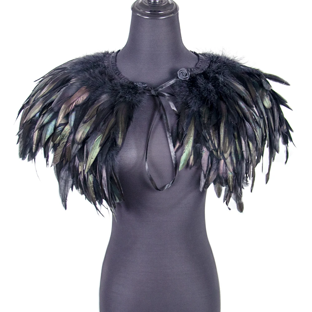 

Black Feather Rooster Feathers Cape Shawl Natural Chicken Plumes Good for Halloween Cosplay Costumes Christmas Decoration