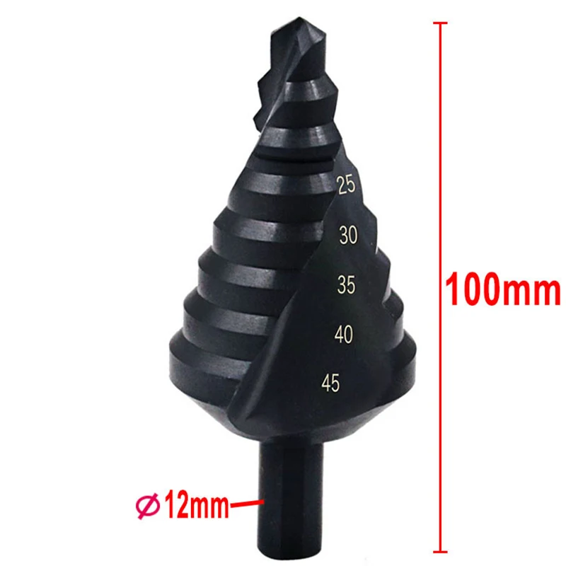 

HSS Milling Cutter Drill Bit Triangle Handle Spiral Groove Step Drill Wood Hole Cutter Cone Drill Step Cone Cutting Tool 10-45mm