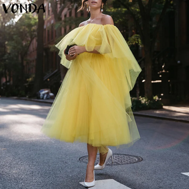 Женское платье с пачкой из сетки размера плюс VONDA летние однотонные вечерние